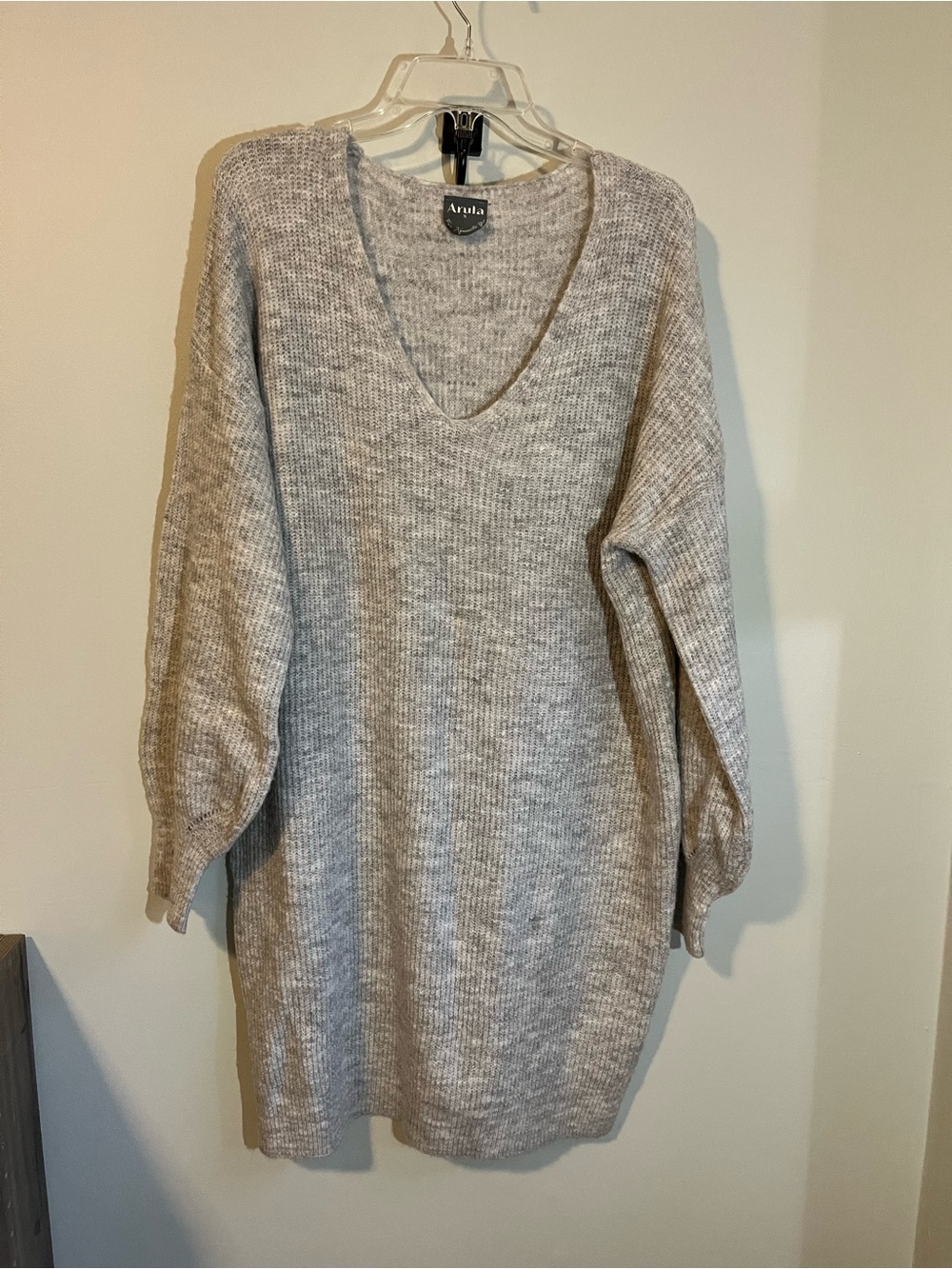 ARULA Heather Gray V-Neck Marl Knit Sweater Dress